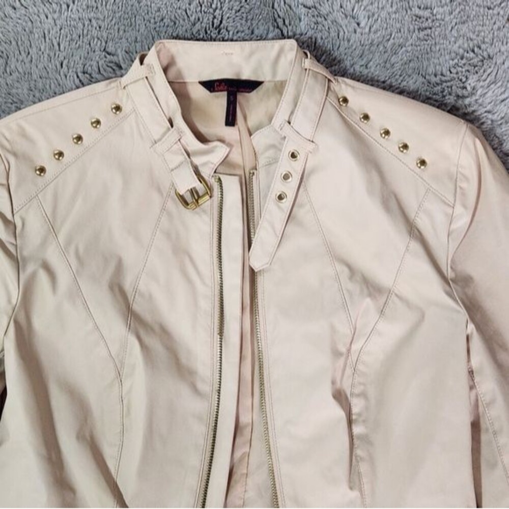 Vintage Sofia Vergara Light Pink Faux Leather Moto Jacket Size S